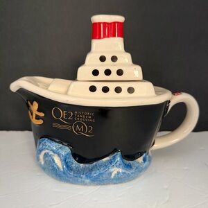 Vintage Tony Carter Queen Elizabeth-II Cruise Ship Shaped Teapot England